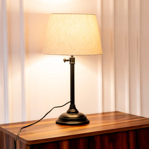 Divine Trends Black Polished Adjustable Height Table Lamp with Off White 12 inches Lampshade