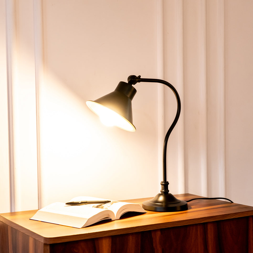 Divine Trends Study Desk Office Reading Curved Black Polished Table Lamp with Adjustable Head Shade