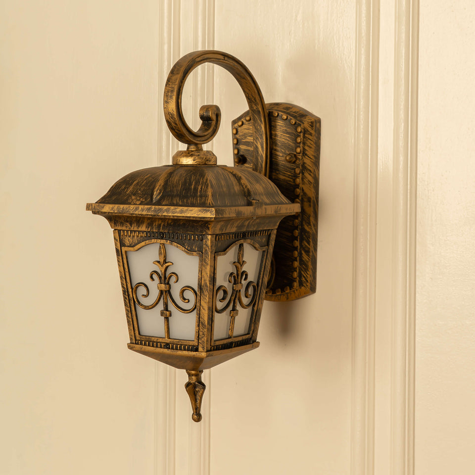 Divine Trends Aluminium Die Casted Lantern Wall Light Waterproof with Golden Antique finish for both Outdoor and Indoor usage