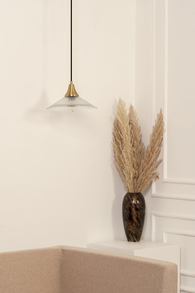 Divine Trends Diamond Cut Glass Pendant Hanging Light with Antique Brass Finish- Pack of 1