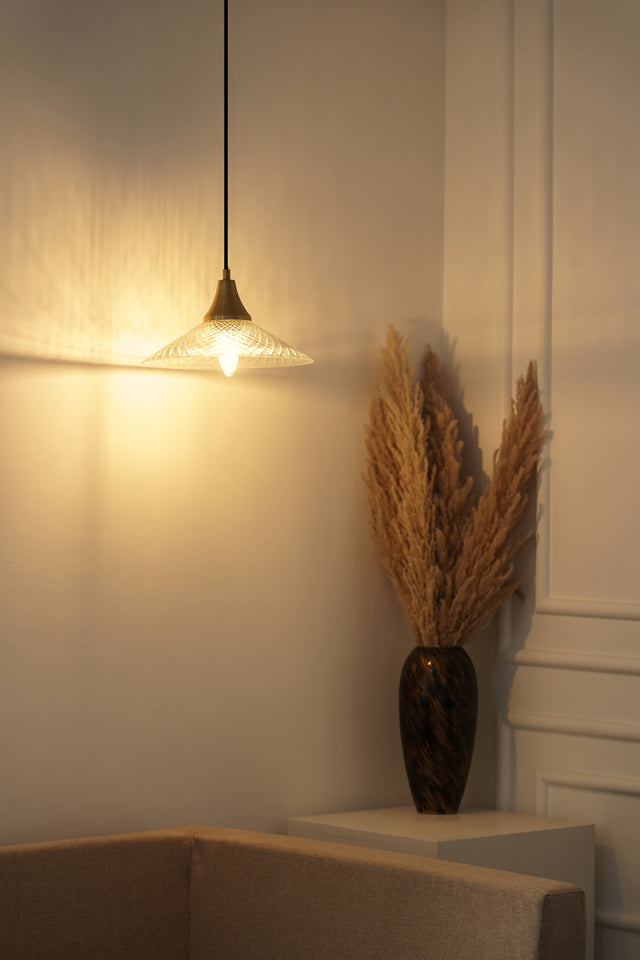 Divine Trends Diamond Cut Glass Pendant Hanging Light with Antique Brass Finish- Pack of 1