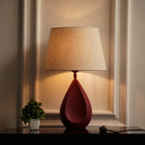 Divine Trends Drop Red Textured Table Lamp with Off White 12 inches Lampshade