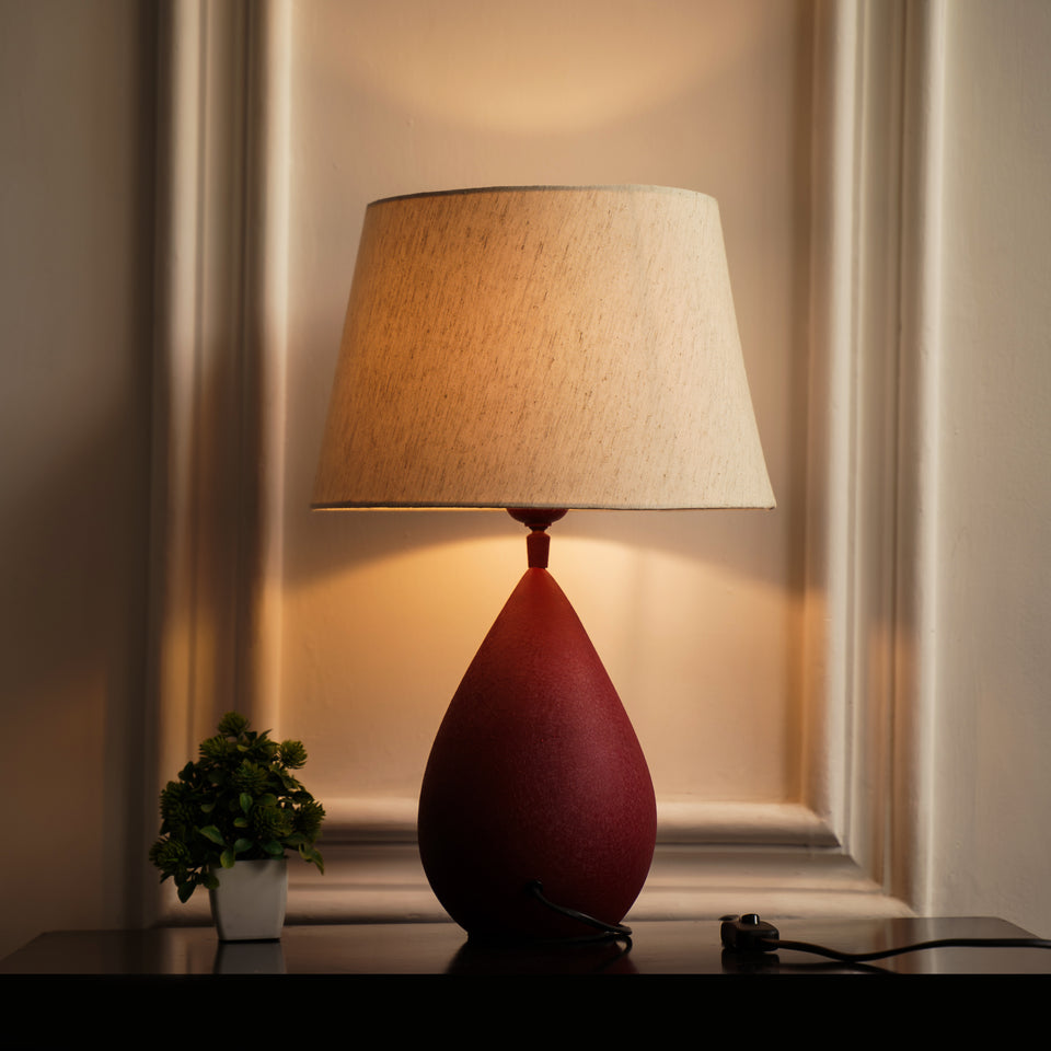 Divine Trends Drop Red Textured Table Lamp with Off White 12 inches Lampshade