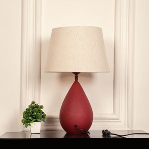 Divine Trends Drop Red Textured Table Lamp with Off White 12 inches Lampshade