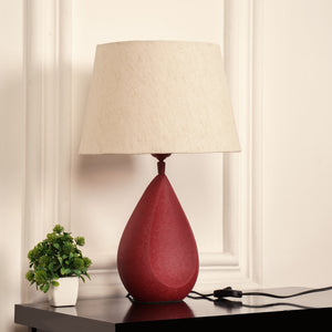Divine Trends Drop Red Textured Table Lamp with Off White 12 inches Lampshade