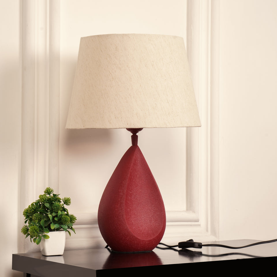 Divine Trends Drop Red Textured Table Lamp with Off White 12 inches Lampshade