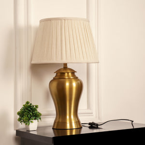 Divine Trends Table Lamp Brass Antique for Living room, Bedside table with Off White Pleated Lamp Shade - Royal lamp 23 Inches Height