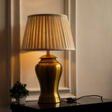 Divine Trends Table Lamp Brass Antique for Living room, Bedside table with Off White Pleated Lamp Shade - Royal lamp 23 Inches Height