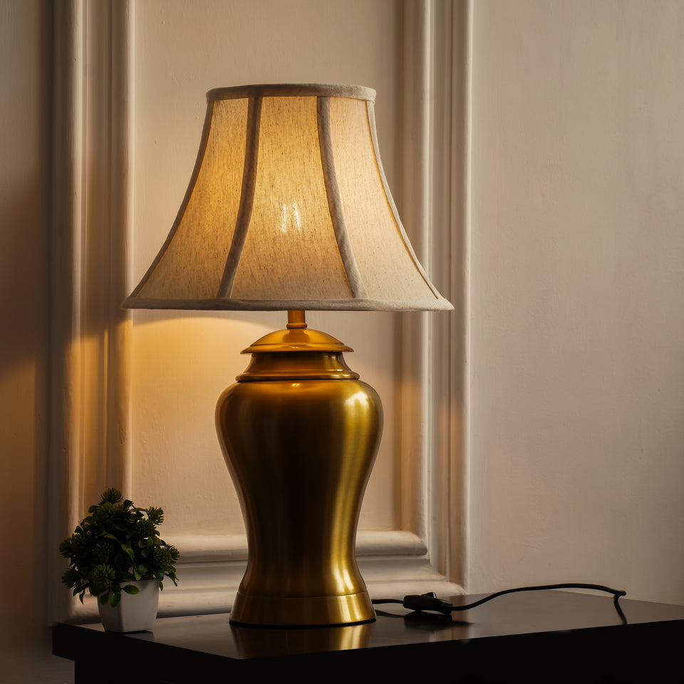 Divine Trends Table Lamp Brass Antique for Living room, Bedside table with Off White Bell Lamp Shade - Royal lamp 24 Inches Height
