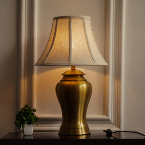 Divine Trends Table Lamp Brass Antique for Living room, Bedside table with Off White Bell Lamp Shade - Royal lamp 24 Inches Height
