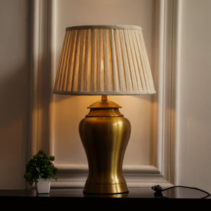 Divine Trends Table Lamp Brass Antique for Living room, Bedside table with Off White Pleated Lamp Shade - Royal lamp 23 Inches Height