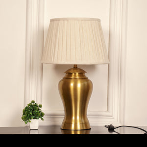 Divine Trends Table Lamp Brass Antique for Living room, Bedside table with Off White Pleated Lamp Shade - Royal lamp 23 Inches Height