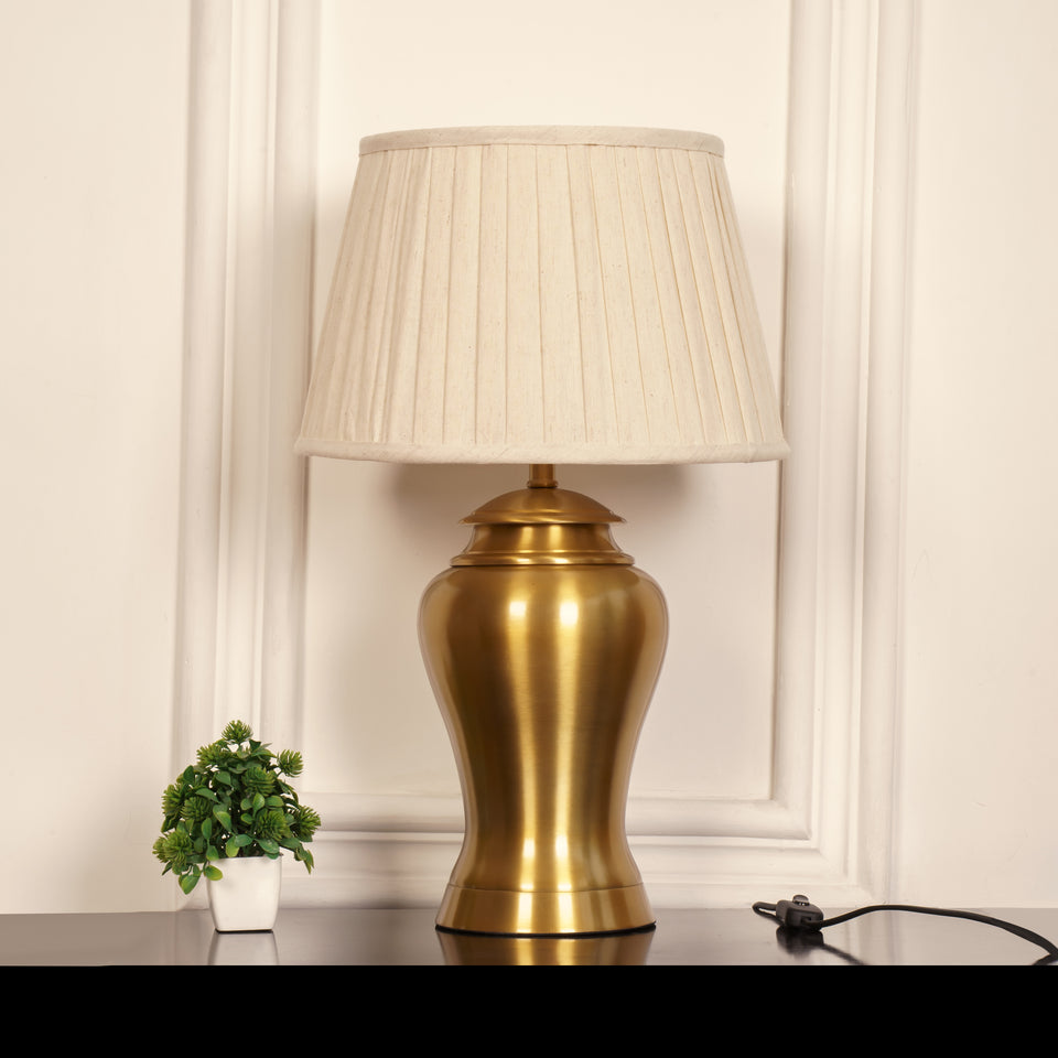 Divine Trends Table Lamp Brass Antique for Living room, Bedside table with Off White Pleated Lamp Shade - Royal lamp 23 Inches Height