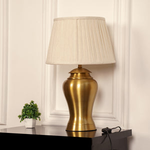 Divine Trends Table Lamp Brass Antique for Living room, Bedside table with Off White Pleated Lamp Shade - Royal lamp 23 Inches Height
