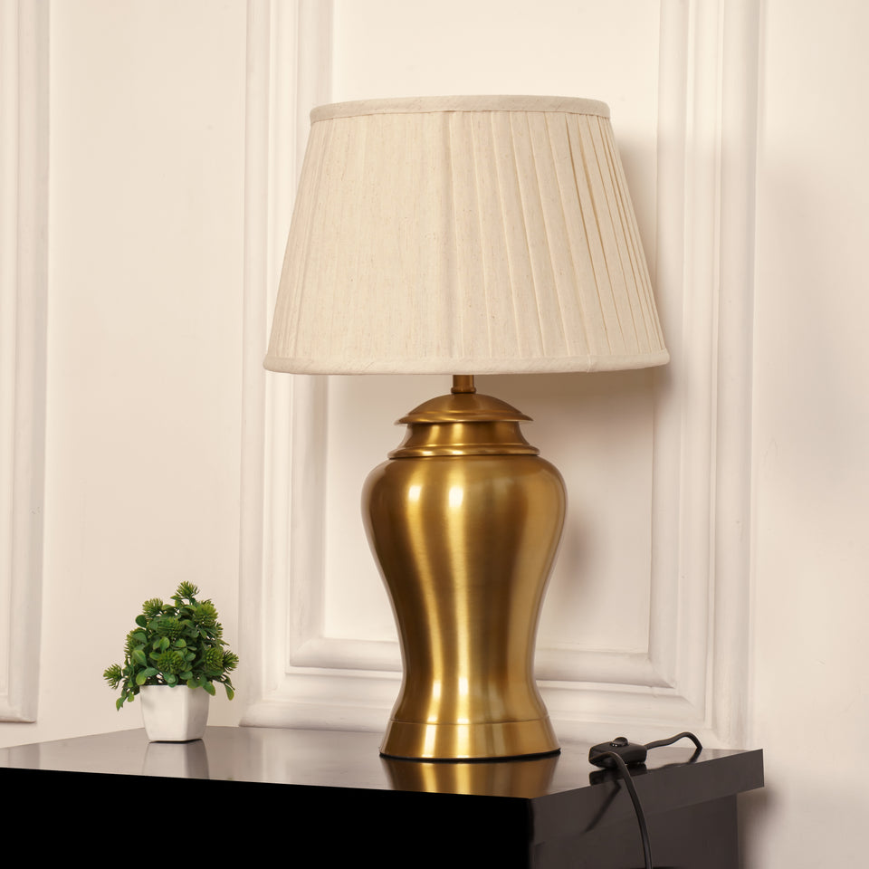 Divine Trends Table Lamp Brass Antique for Living room, Bedside table with Off White Pleated Lamp Shade - Royal lamp 23 Inches Height