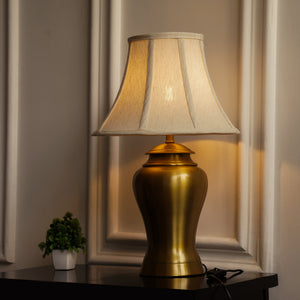 Divine Trends Table Lamp Brass Antique for Living room, Bedside table with Off White Bell Lamp Shade - Royal lamp 24 Inches Height