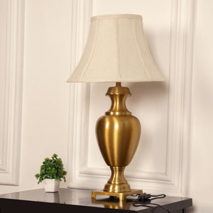 Divine Trends Royal Brass Antique Gold Trophy Table Lamp Off White Bell 14 inches Lampshade Bedside Stylish, Living Room, Bedroom, Home Decoration, Hotel
