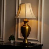 Divine Trends Royal Brass Antique Gold Trophy Table Lamp Off White Bell 14 inches Lampshade Bedside Stylish, Living Room, Bedroom, Home Decoration, Hotel