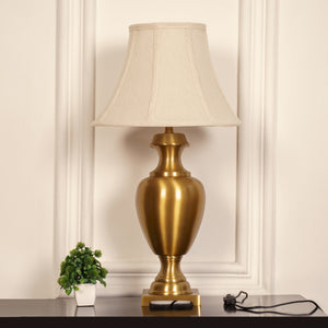 Divine Trends Royal Brass Antique Gold Trophy Table Lamp Off White Bell 14 inches Lampshade Bedside Stylish, Living Room, Bedroom, Home Decoration, Hotel