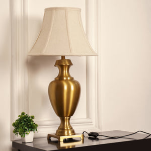 Divine Trends Royal Brass Antique Gold Trophy Table Lamp Off White Bell 14 inches Lampshade Bedside Stylish, Living Room, Bedroom, Home Decoration, Hotel