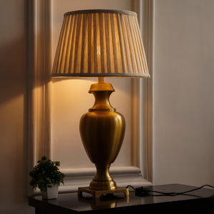 Divine Trends Royal Brass Antique Gold Trophy Table Lamp Off White Pleated 14 inches Lampshade Bedside Stylish, Living Room, Bedroom, Home Decoration, Hotel