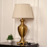 Divine Trends Royal Brass Antique Gold Trophy Table Lamp Off White Pleated 14 inches Lampshade Bedside Stylish, Living Room, Bedroom, Home Decoration, Hotel