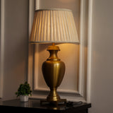 Divine Trends Royal Brass Antique Gold Trophy Table Lamp Off White Pleated 14 inches Lampshade Bedside Stylish, Living Room, Bedroom, Home Decoration, Hotel