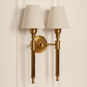 Divine Trends Brass Antique Finish Double Corrugated Wall Lamp with Off White Shade