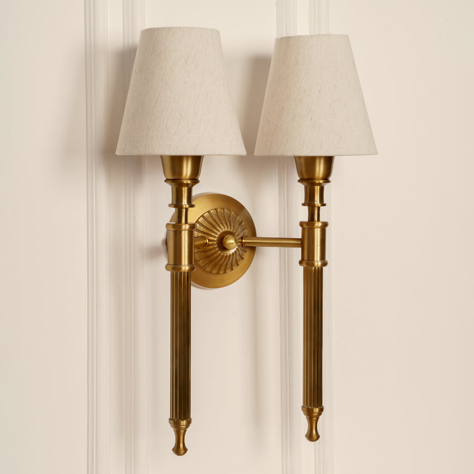 Divine Trends Brass Antique Finish Double Corrugated Wall Lamp with Off White Shade