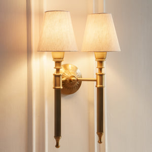 Divine Trends Brass Antique Finish Double Corrugated Wall Lamp with Off White Shade