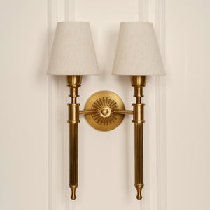 Divine Trends Brass Antique Finish Double Corrugated Wall Lamp with Off White Shade