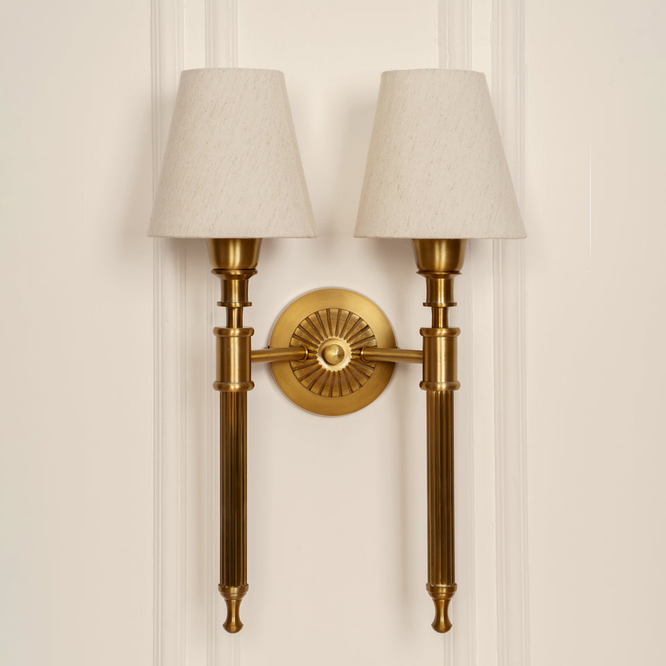 Divine Trends Brass Antique Finish Double Corrugated Wall Lamp with Off White Shade