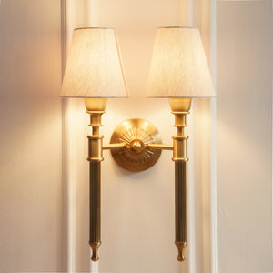 Divine Trends Brass Antique Finish Double Corrugated Wall Lamp with Off White Shade