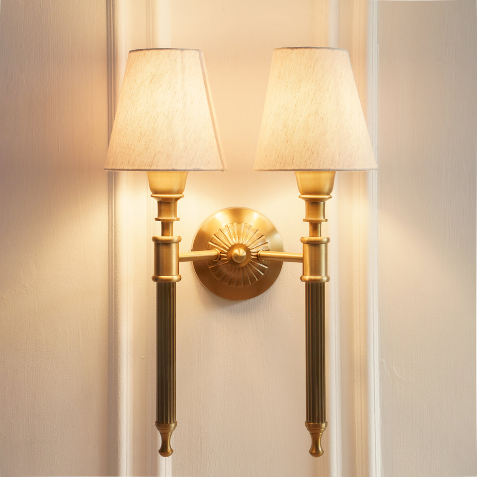 Divine Trends Brass Antique Finish Double Corrugated Wall Lamp with Off White Shade