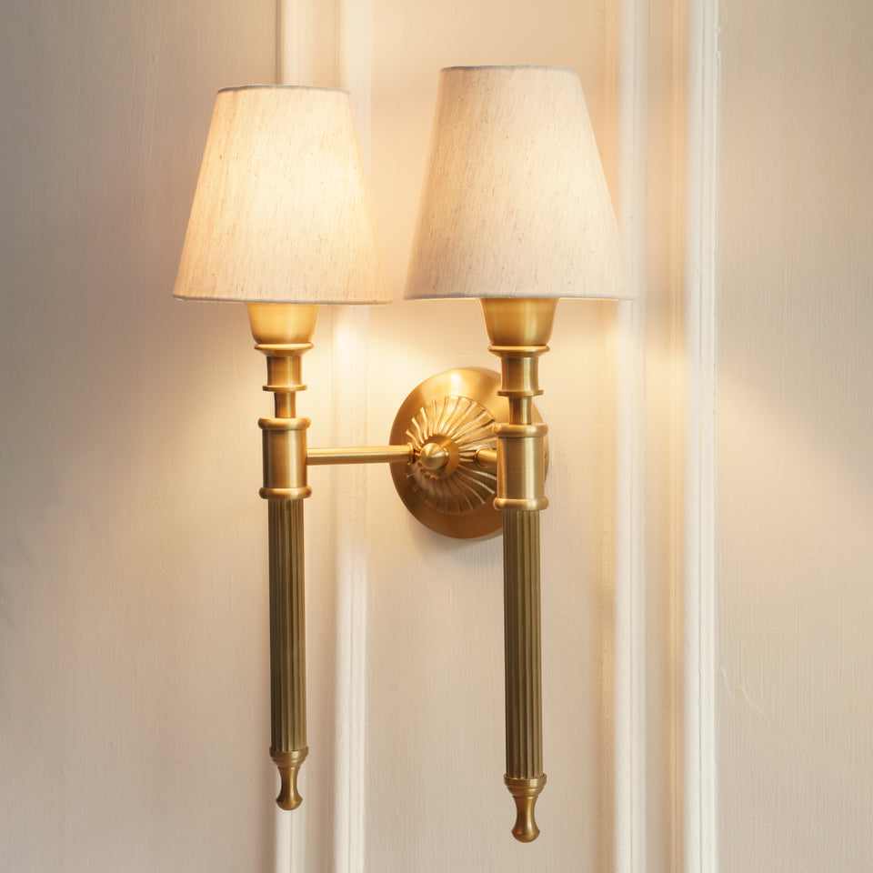 Divine Trends Brass Antique Finish Double Corrugated Wall Lamp with Off White Shade