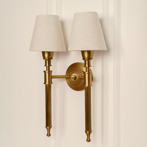 Divine Trends Brass Antique Finish Double Corrugated Wall Lamp with Off White Shade