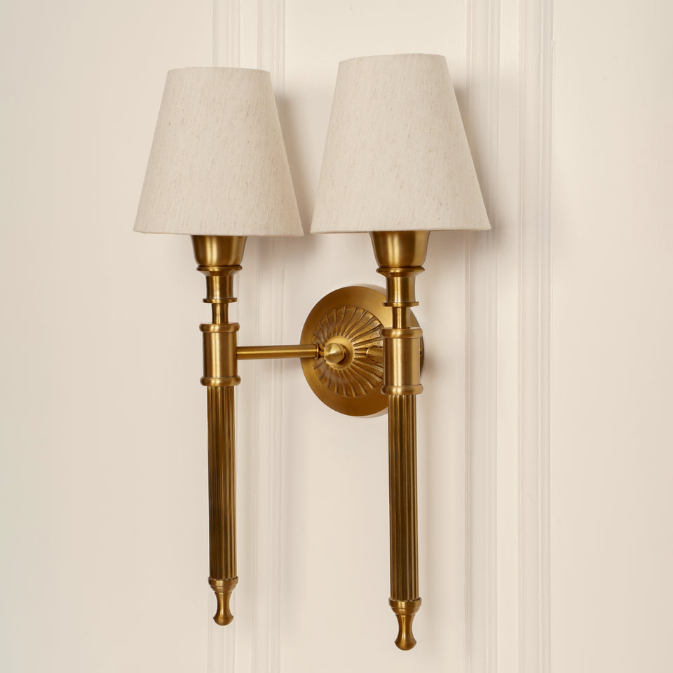 Divine Trends Brass Antique Finish Double Corrugated Wall Lamp with Off White Shade