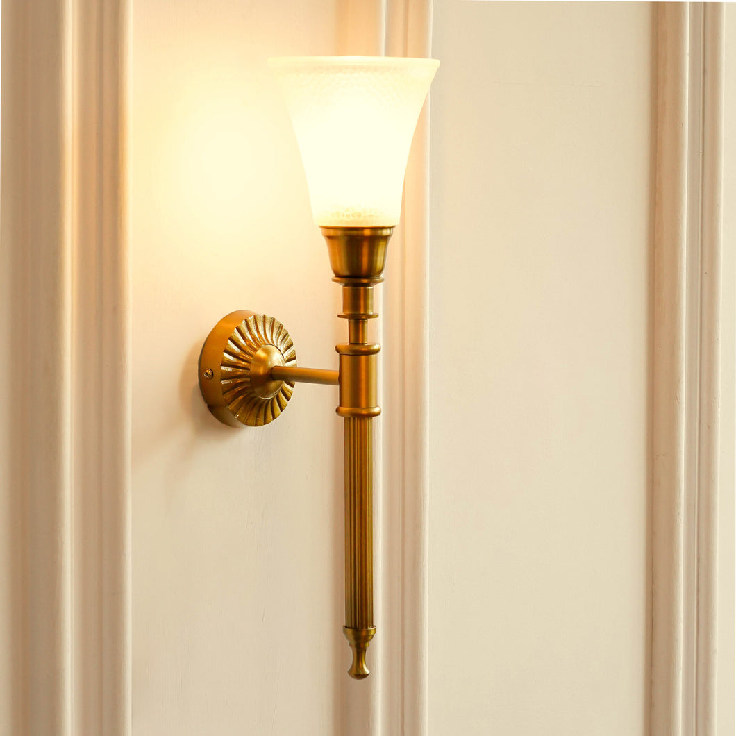 Divine Trends Brass Antique Finish Corrugated Wall Lamp with Frosted Hammered Glass Shade