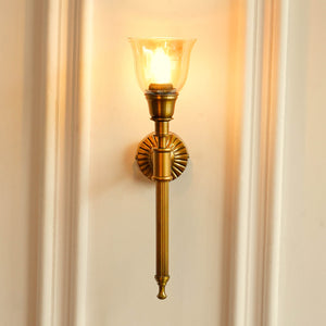 Divine Trends Brass Antique Finish Corrugated Wall Lamp with Cup Glass Golden Luster Shade