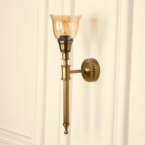 Divine Trends Brass Antique Finish Corrugated Wall Lamp with Cup Glass Golden Luster Shade