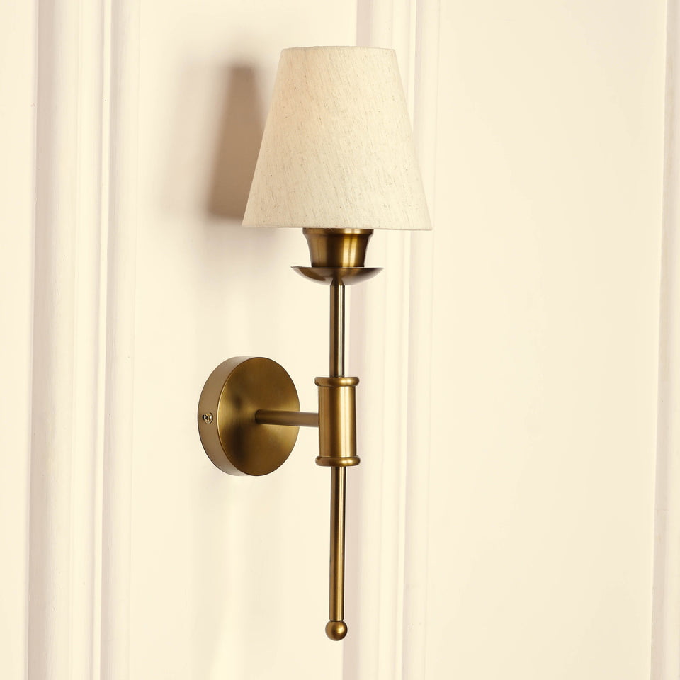 Divine Trends Brass Antique Finish Spacer Wall Lamp with Off White Shade