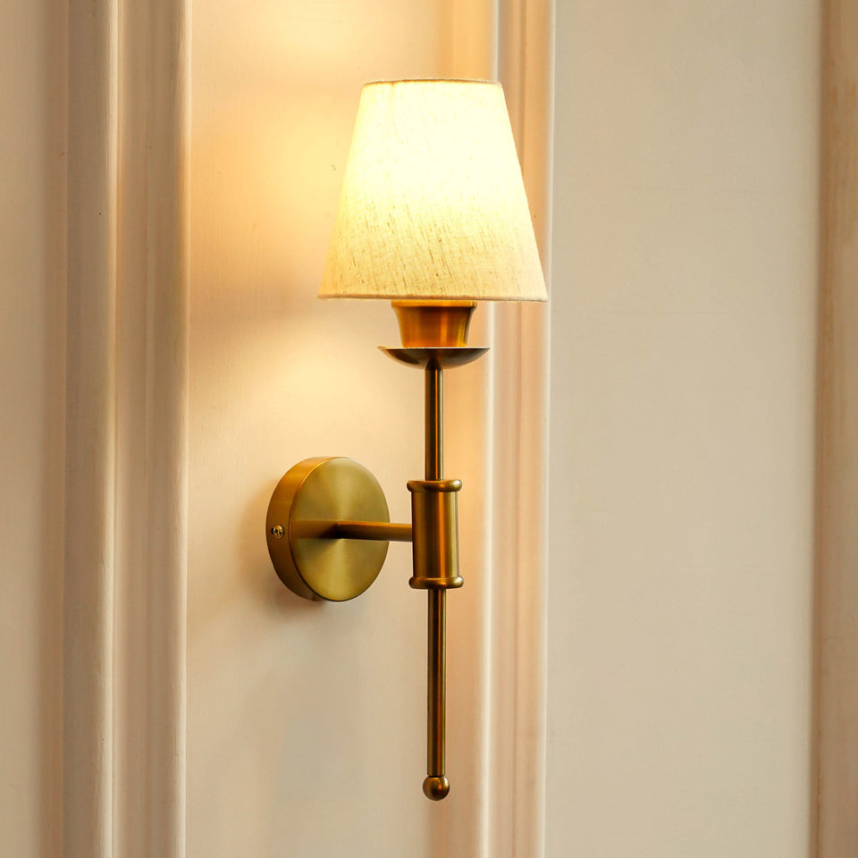 Divine Trends Brass Antique Finish Spacer Wall Lamp with Off White Shade