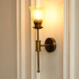 Divine Trends Brass Antique Finish Spacer Wall Lamp with Cup Crackled Glass Golden Luster Shade