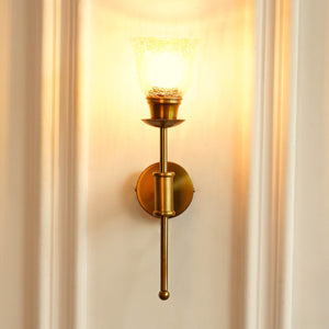 Divine Trends Brass Antique Finish Spacer Wall Lamp with Cup Crackled Glass Golden Luster Shade