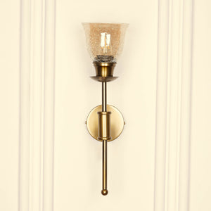 Divine Trends Brass Antique Finish Spacer Wall Lamp with Cup Crackled Glass Golden Luster Shade