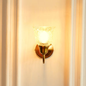 Divine Trends Brass Antique Finish Wall Lamp with Cup Glass Crackled Golden Luster Shade