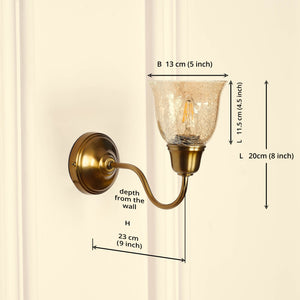 Divine Trends Brass Antique Finish Wall Lamp with Cup Glass Crackled Golden Luster Shade