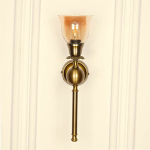 Divine Trends Brass Antique Finish Ball Wall Lamp with Cup Glass Golden Luster Shade