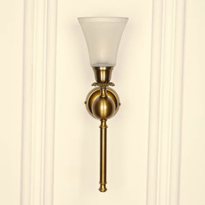 Divine Trends Brass Antique Finish Ball Wall Lamp with Frosted Hammered Glass Shade