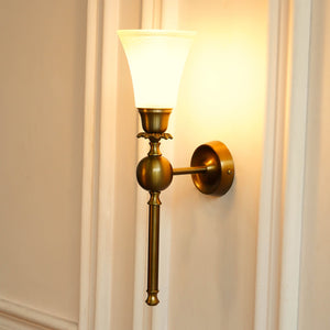 Divine Trends Brass Antique Finish Ball Wall Lamp with Frosted Hammered Glass Shade